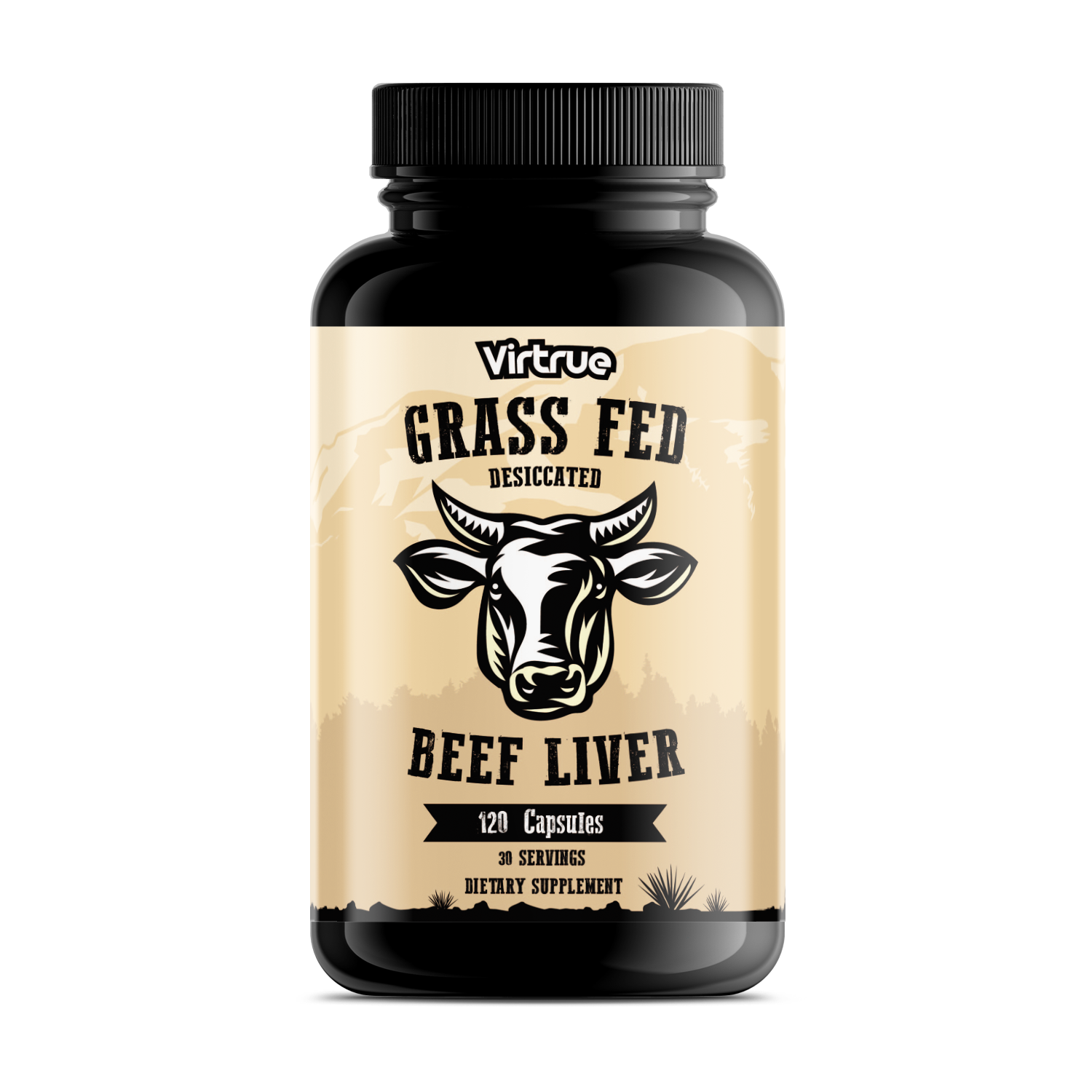 Virtrue Grass Fed Beef Live Capsules supplement tub