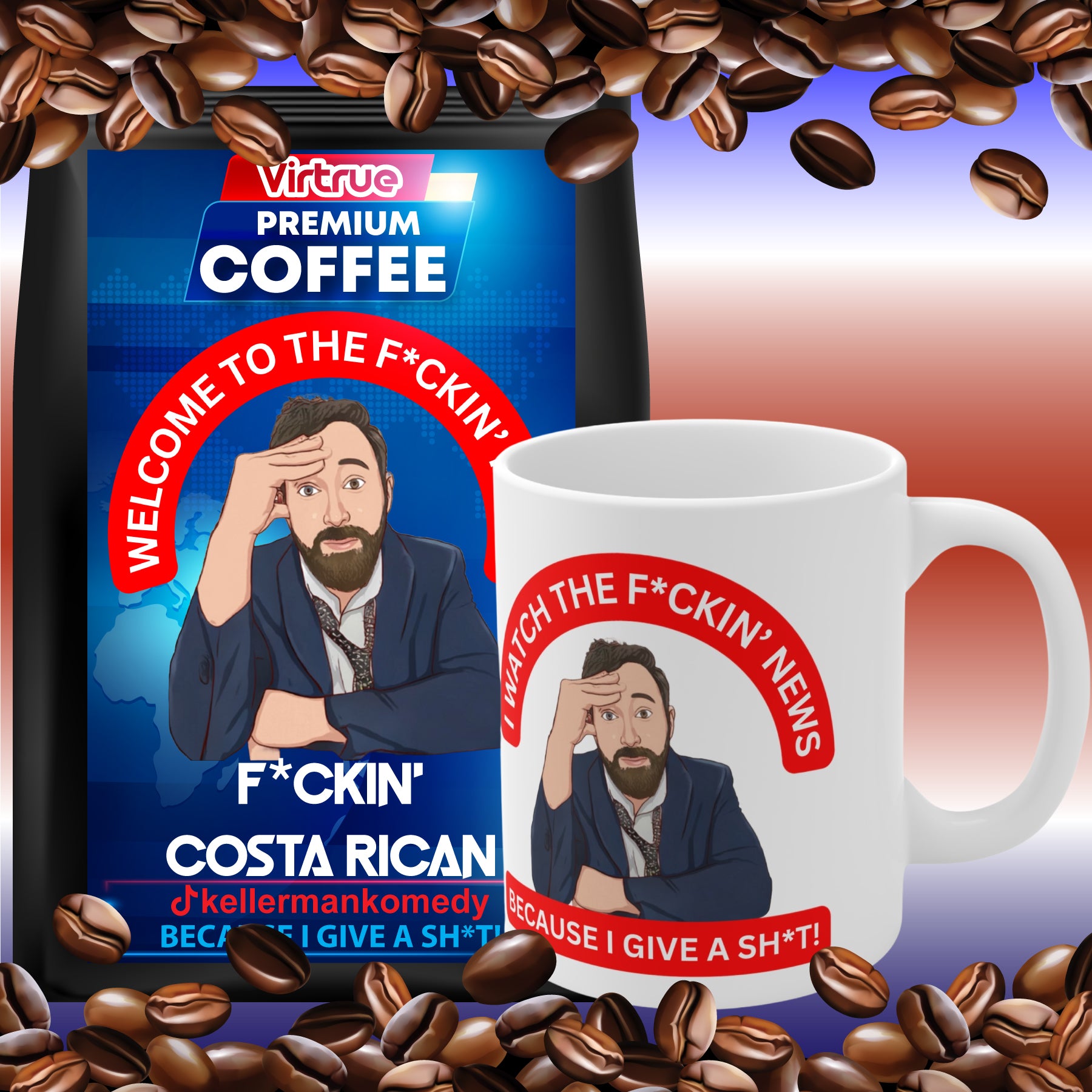 Kellerman Light Roast Coffee & Mug Bundle - Inspired by The F*ckin' News