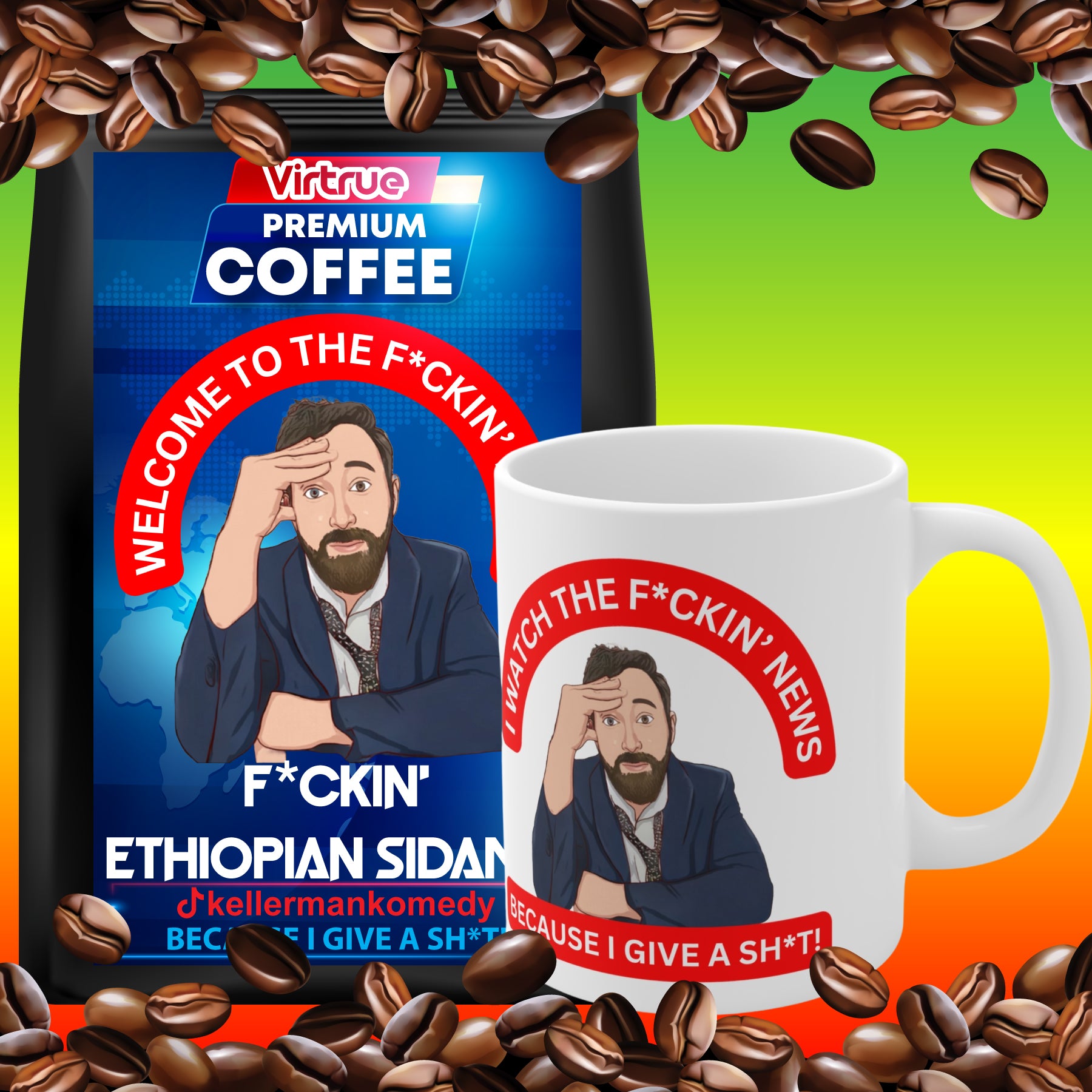 Kellerman Light Roast Coffee & Mug Bundle - Inspired by The F*ckin' News
