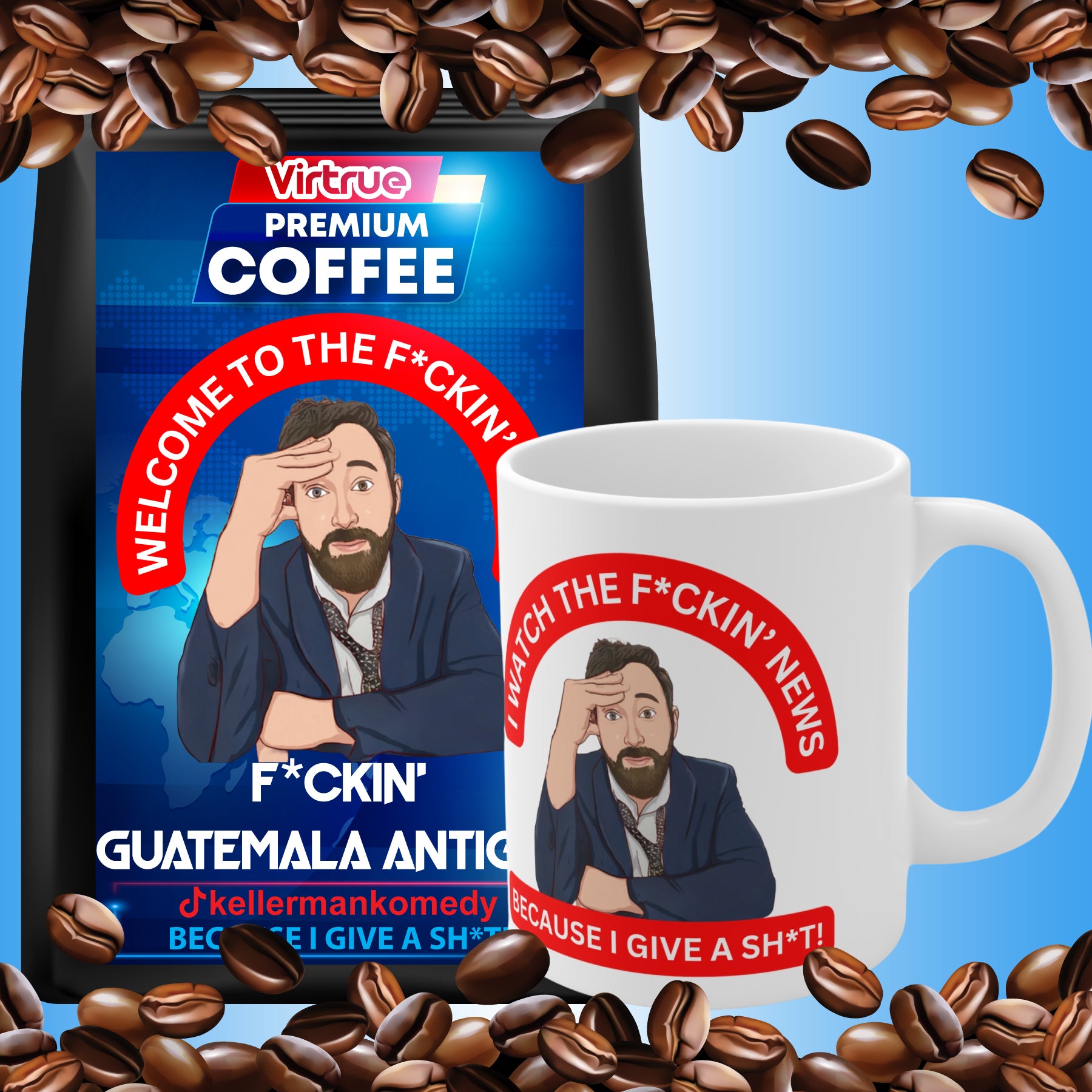 Kellerman Light Roast Coffee & Mug Bundle - Inspired by The F*ckin' News