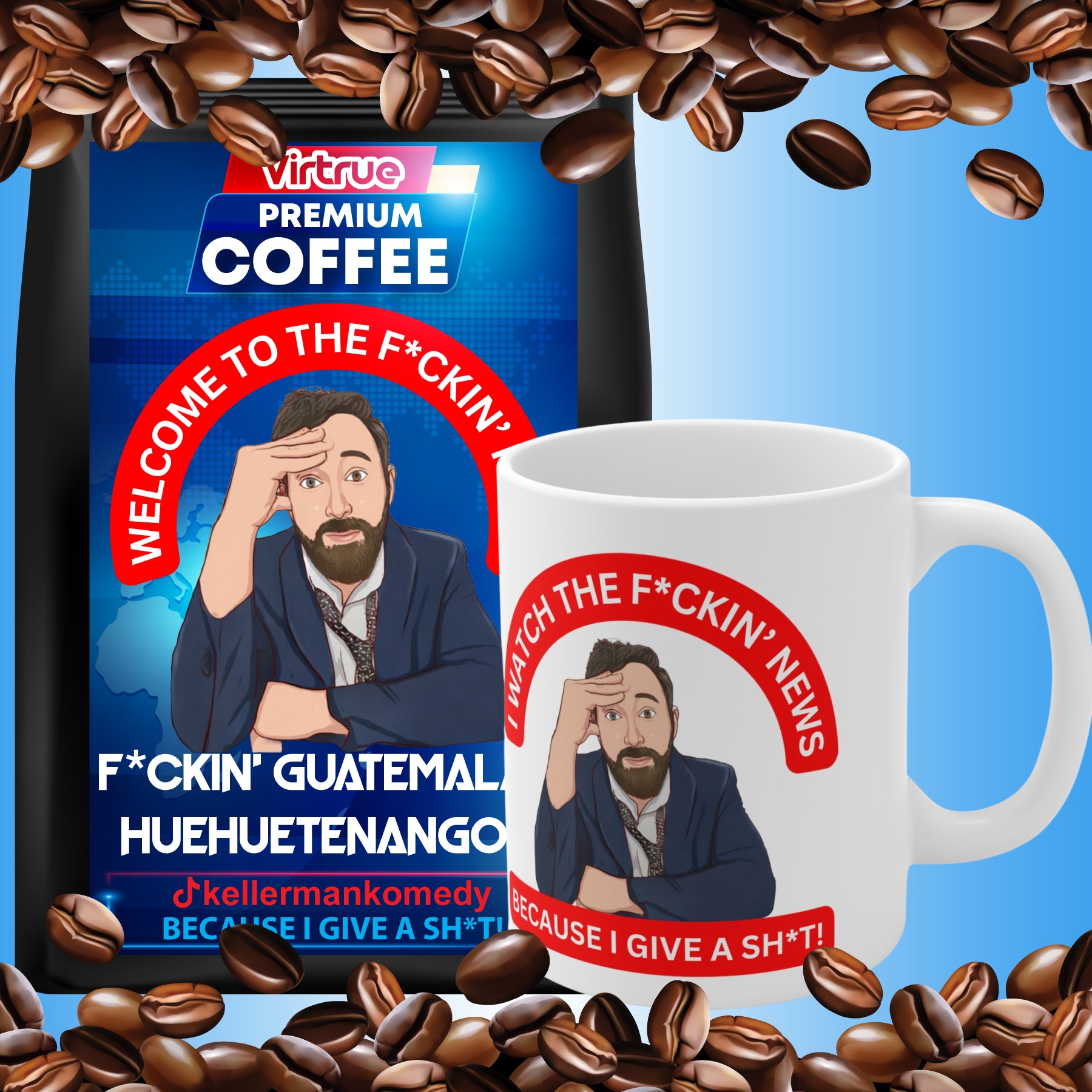 Kellerman Light Roast Coffee & Mug Bundle - Inspired by The F*ckin' News