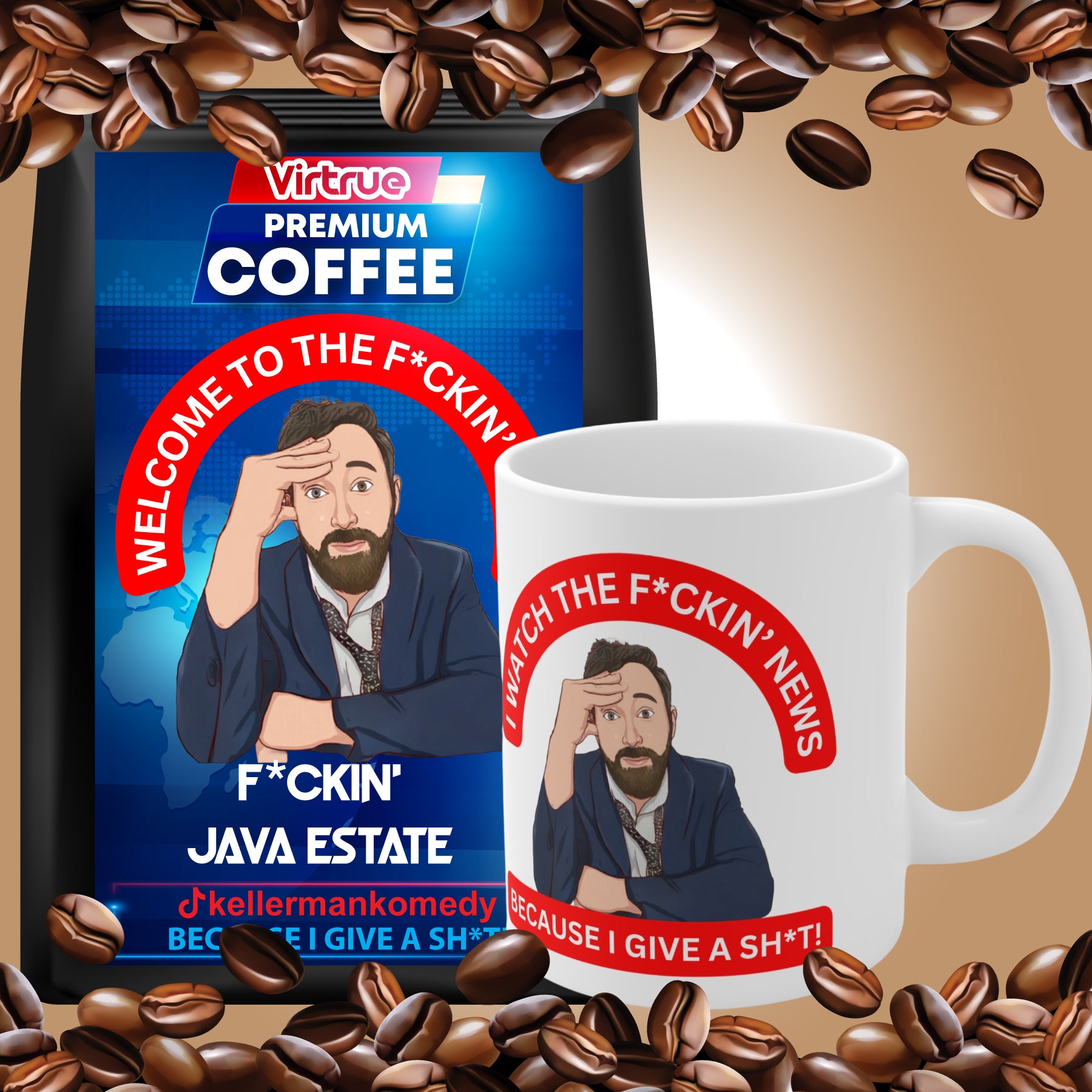 Kellerman Light Roast Coffee & Mug Bundle - Inspired by The F*ckin' News