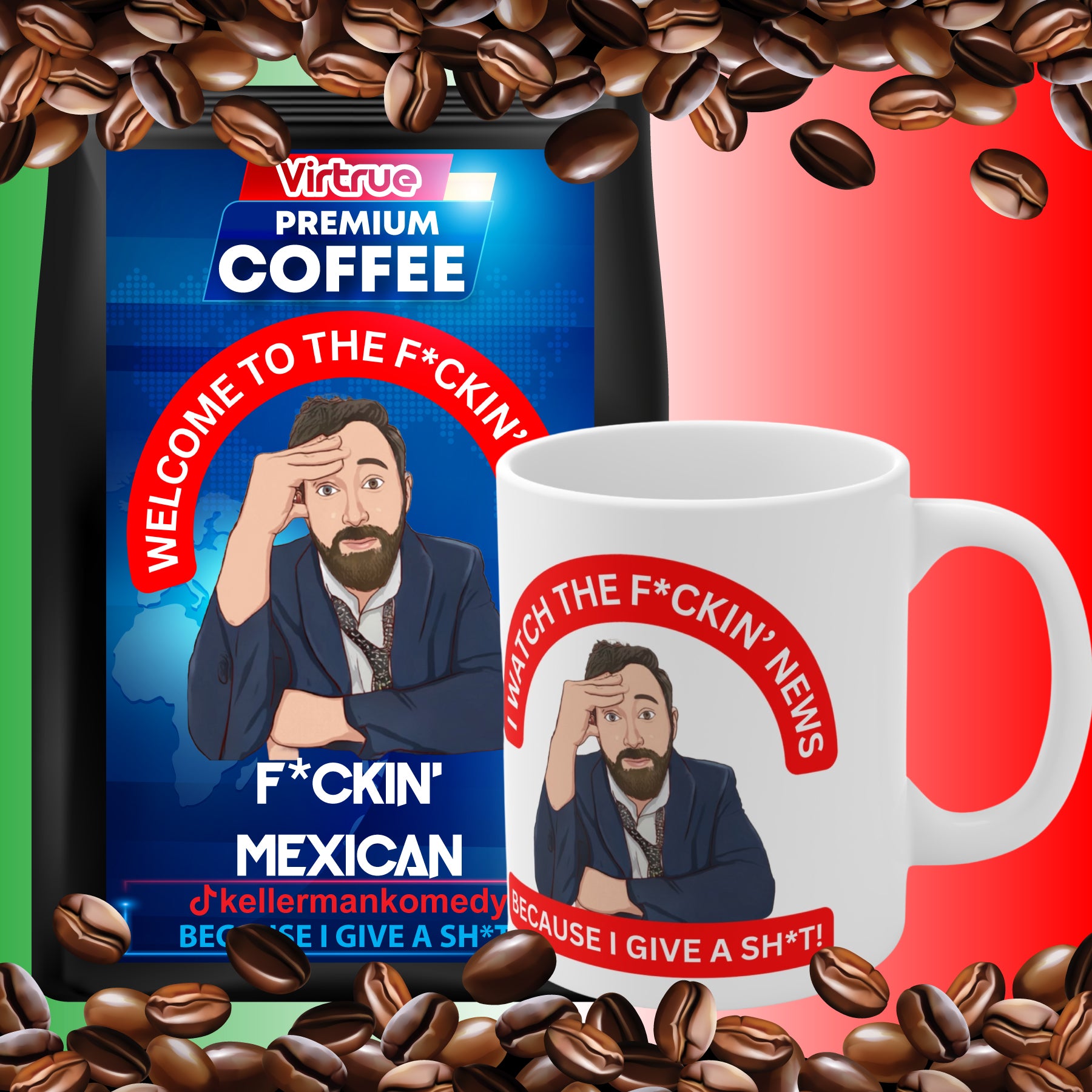 Kellerman Light Roast Coffee & Mug Bundle - Inspired by The F*ckin' News
