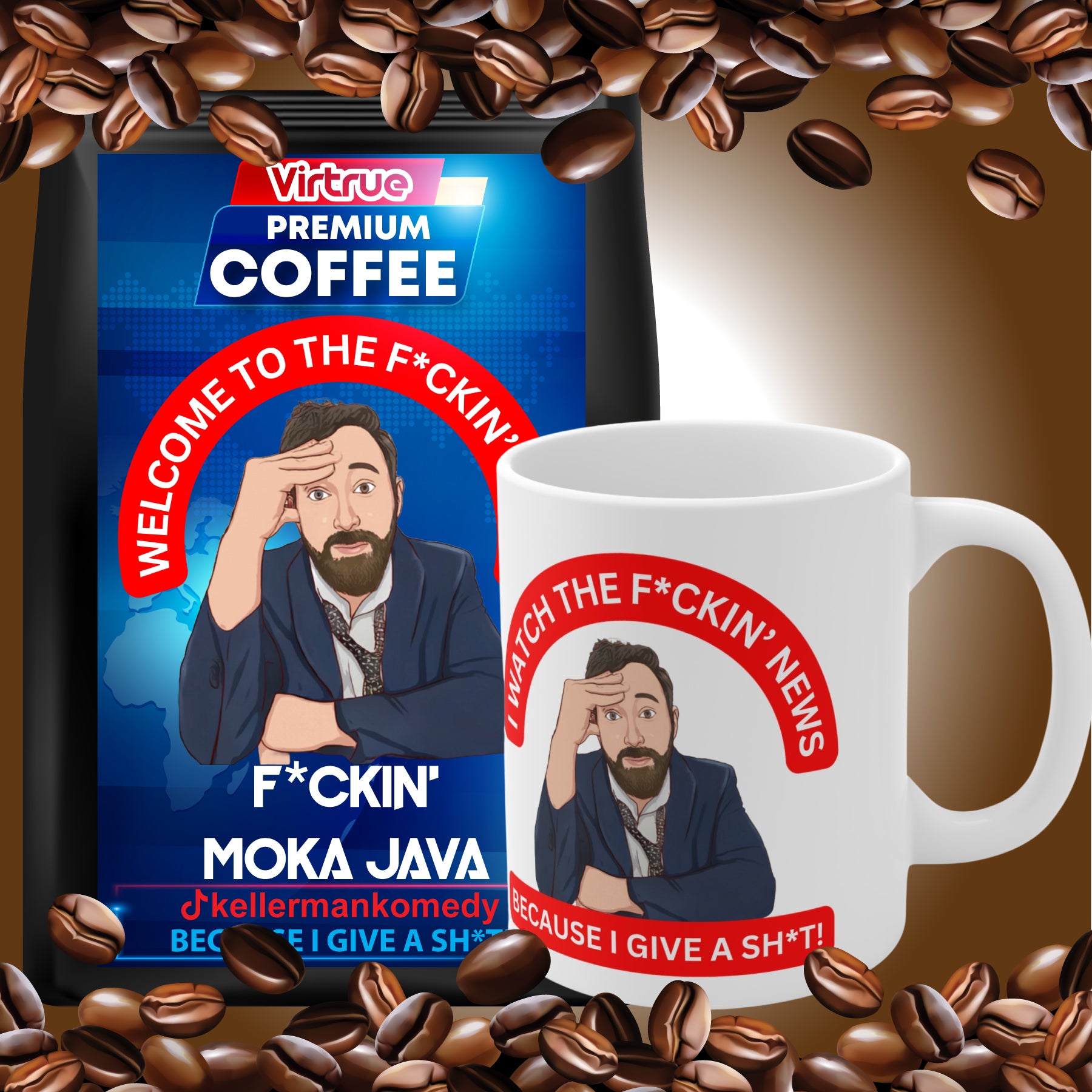 Kellerman Light Roast Coffee & Mug Bundle - Inspired by The F*ckin' News