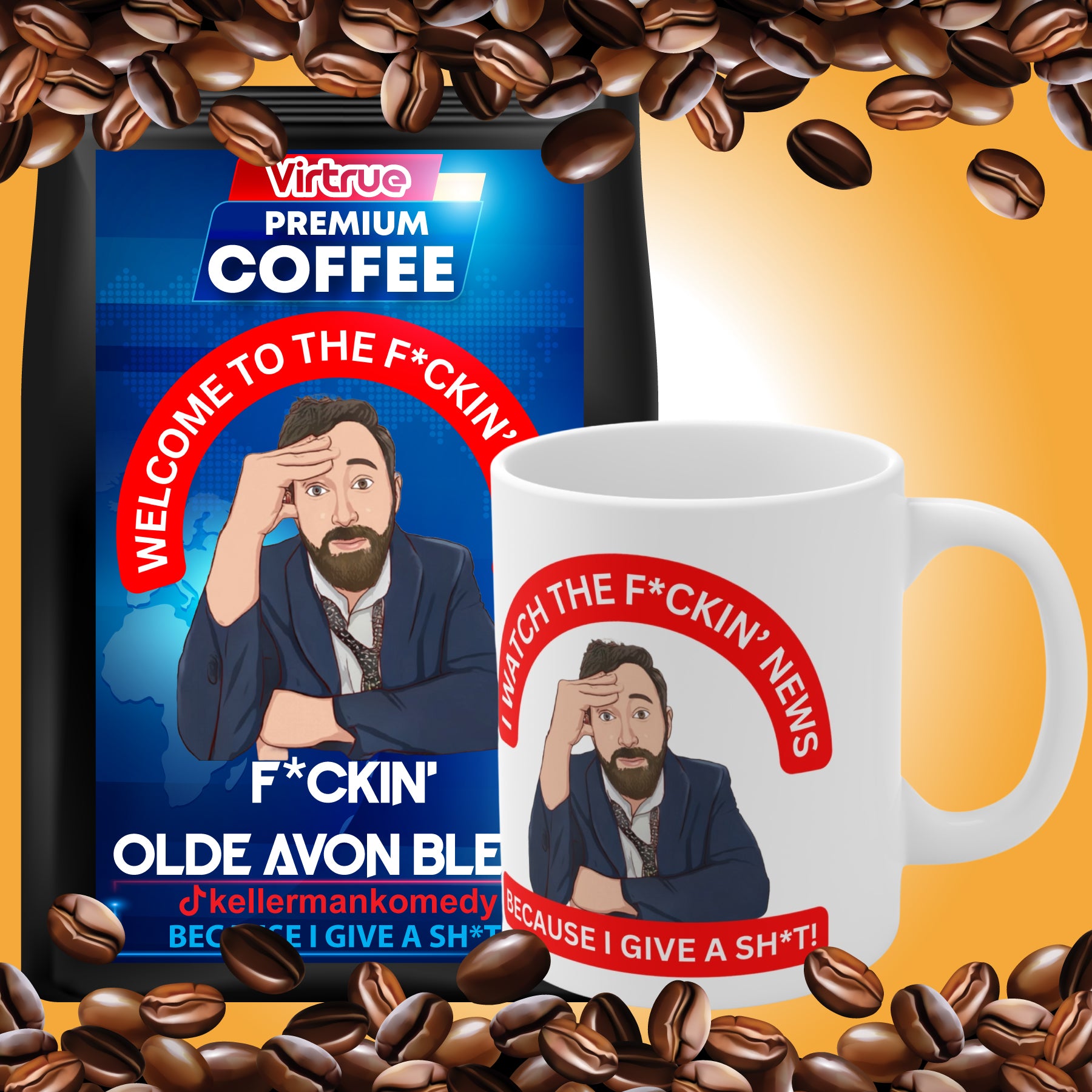 Kellerman Light Roast Coffee & Mug Bundle - Inspired by The F*ckin' News