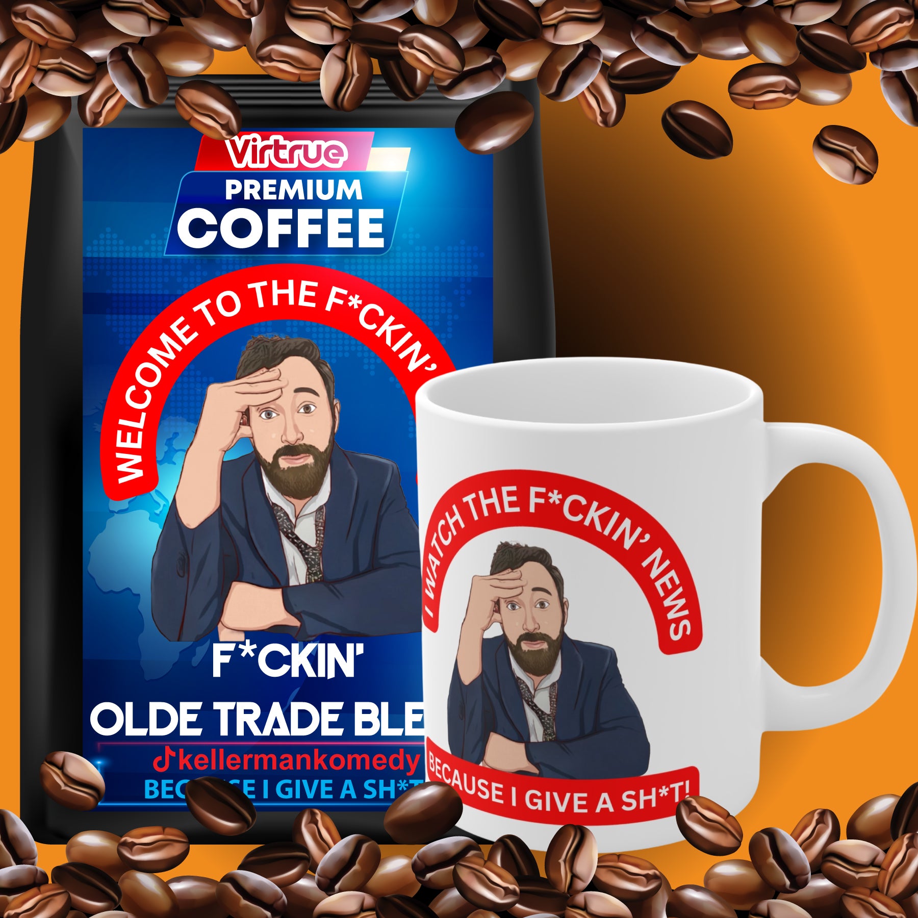 Kellerman Light Roast Coffee & Mug Bundle - Inspired by The F*ckin' News