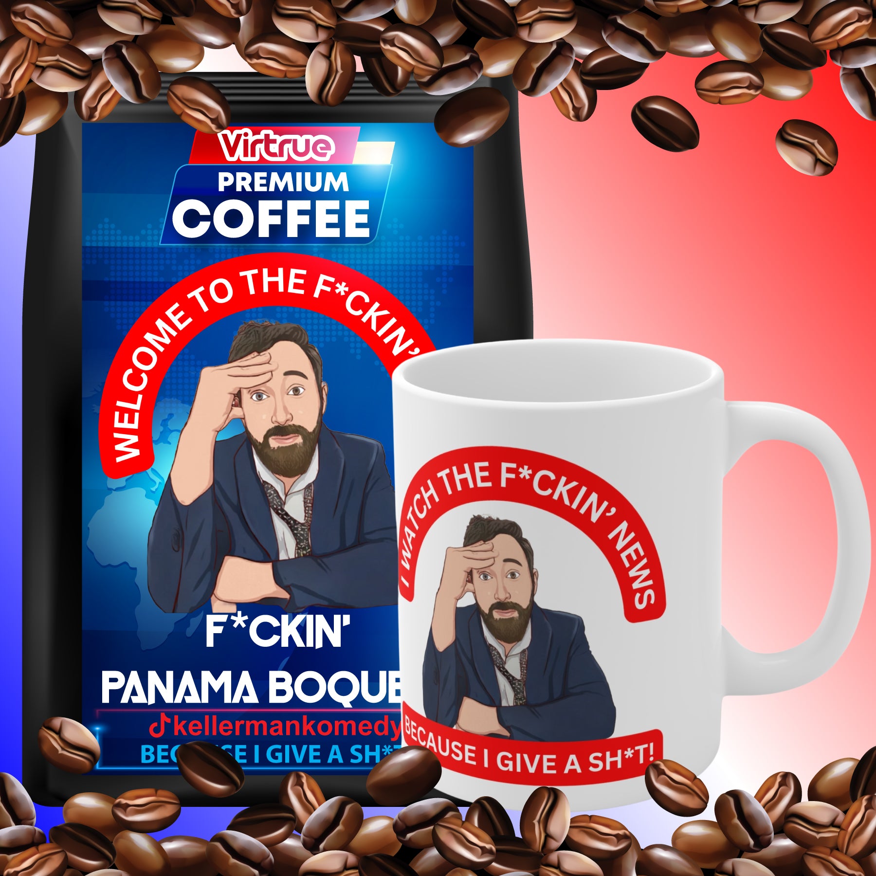 Kellerman Light Roast Coffee & Mug Bundle - Inspired by The F*ckin' News