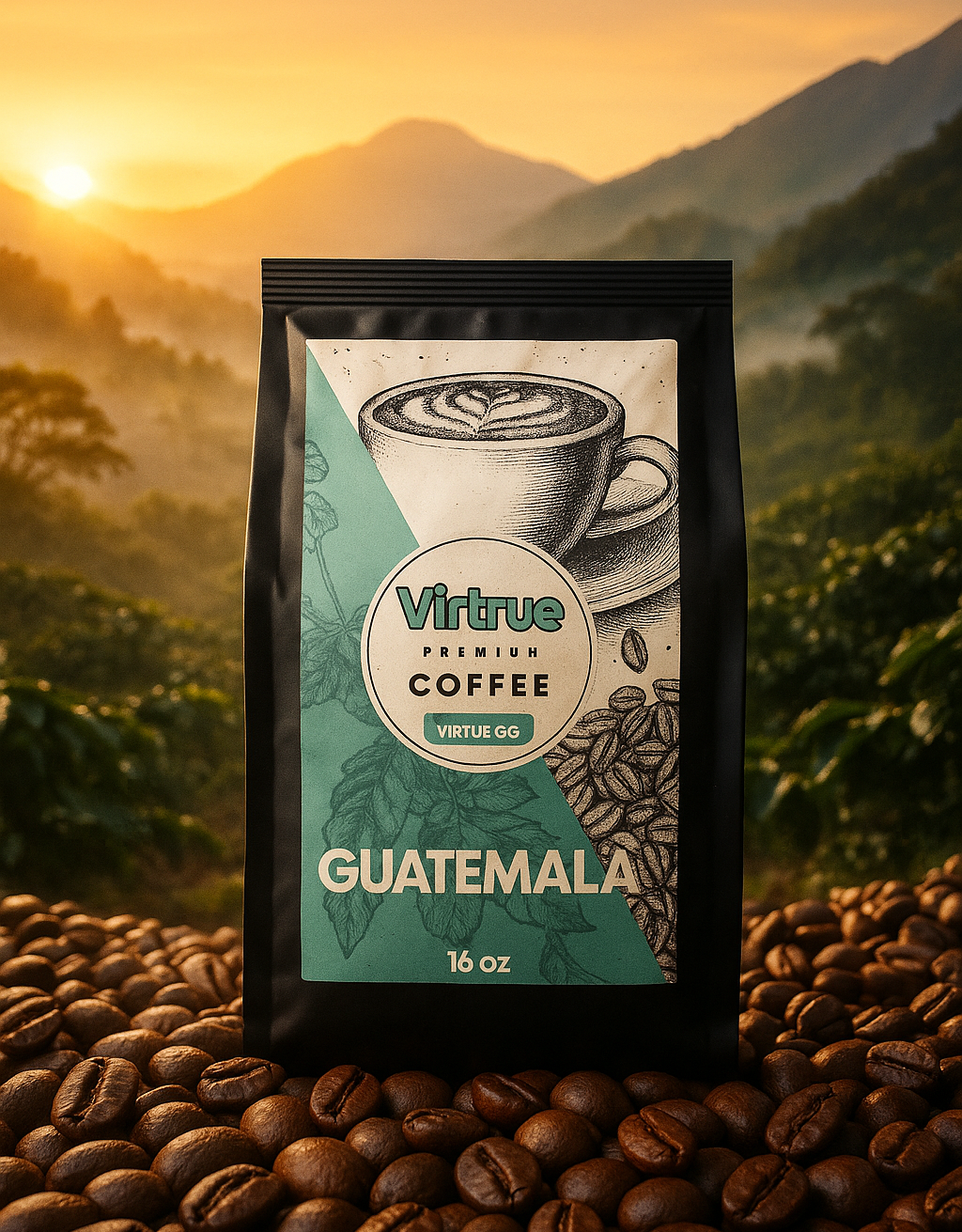Virtrue Guatemala Dark Roast Coffee Bag.