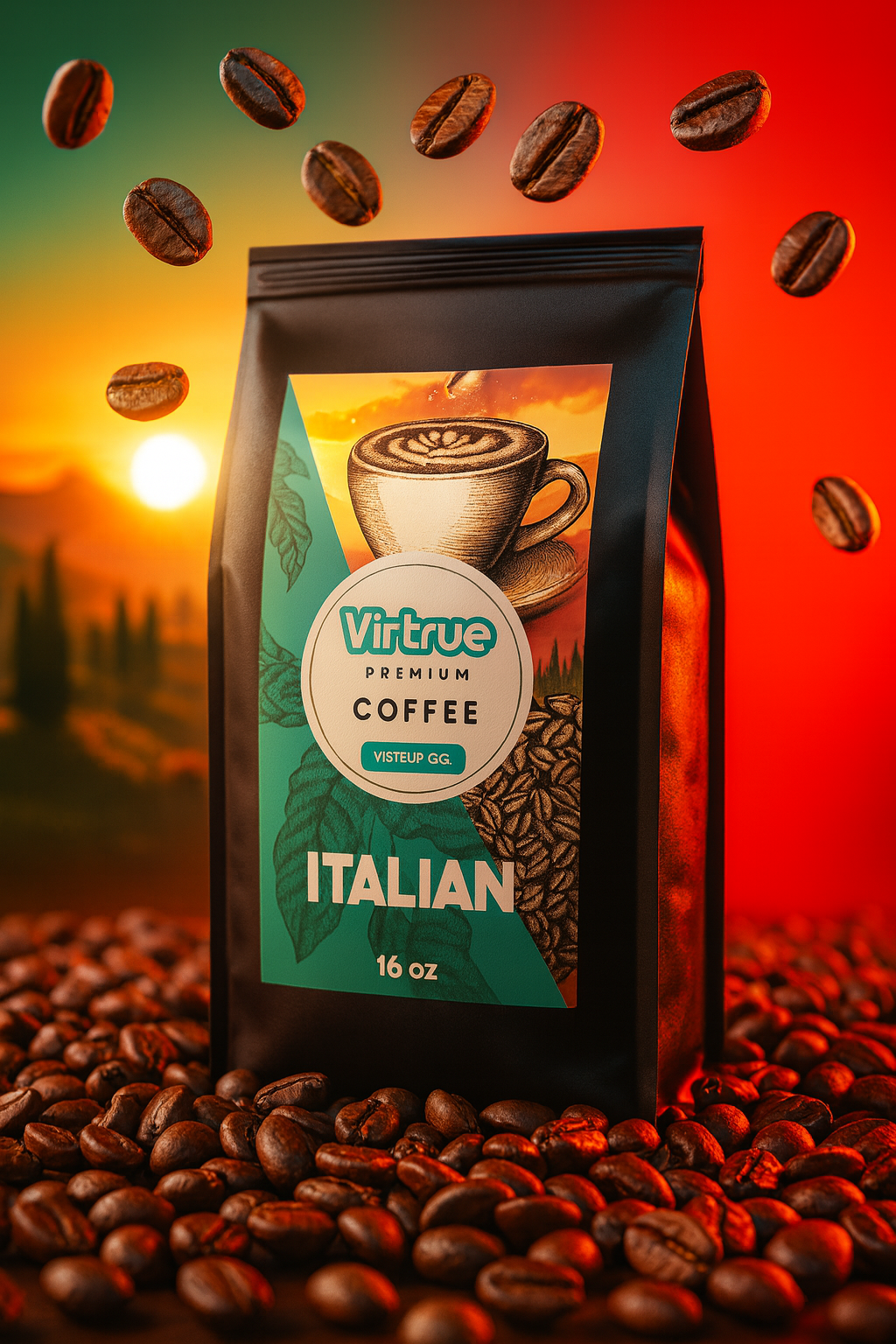 Virtrue Italian Dark Roast Coffee Bag.