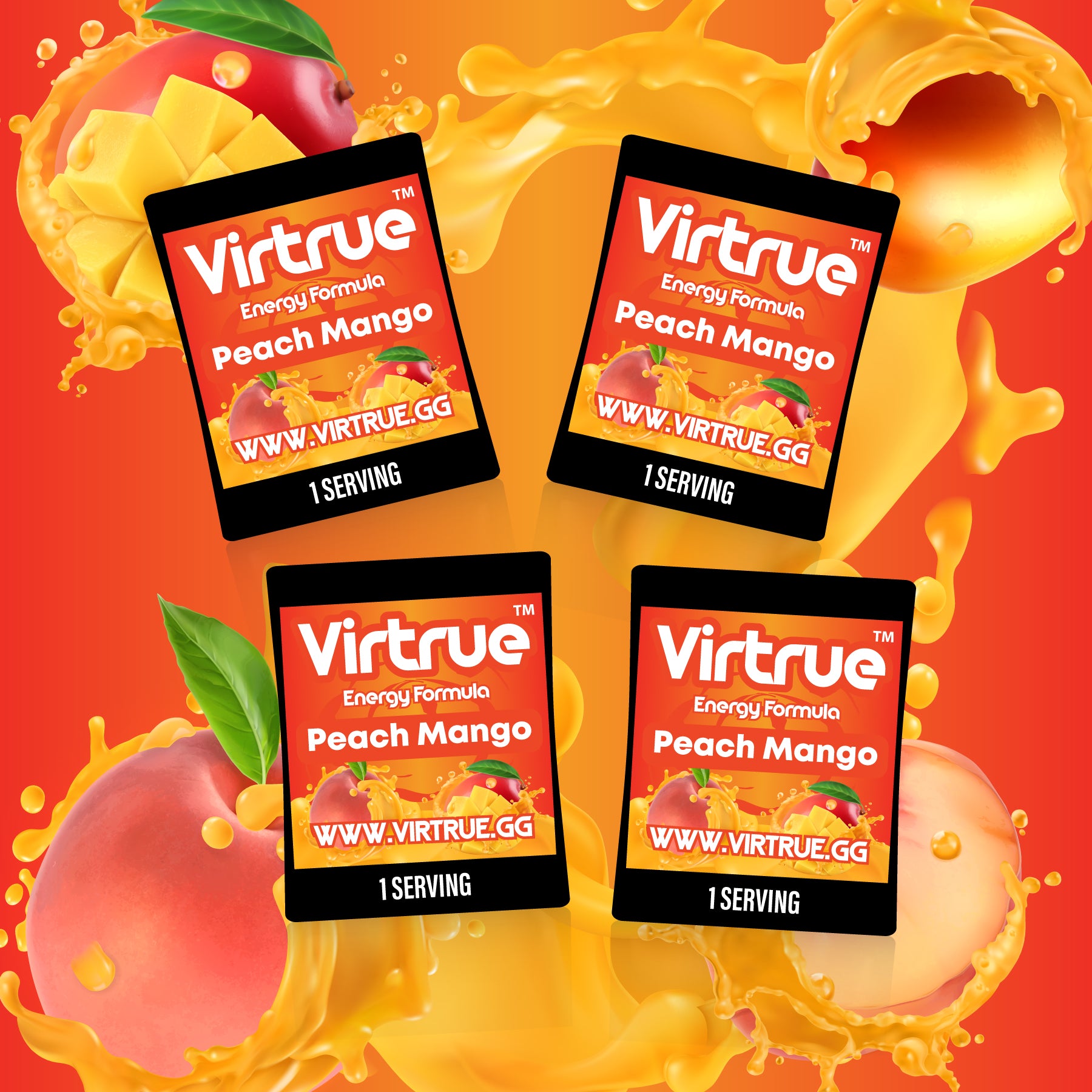 Virtrue Peach Mango energy supplement travel packs.