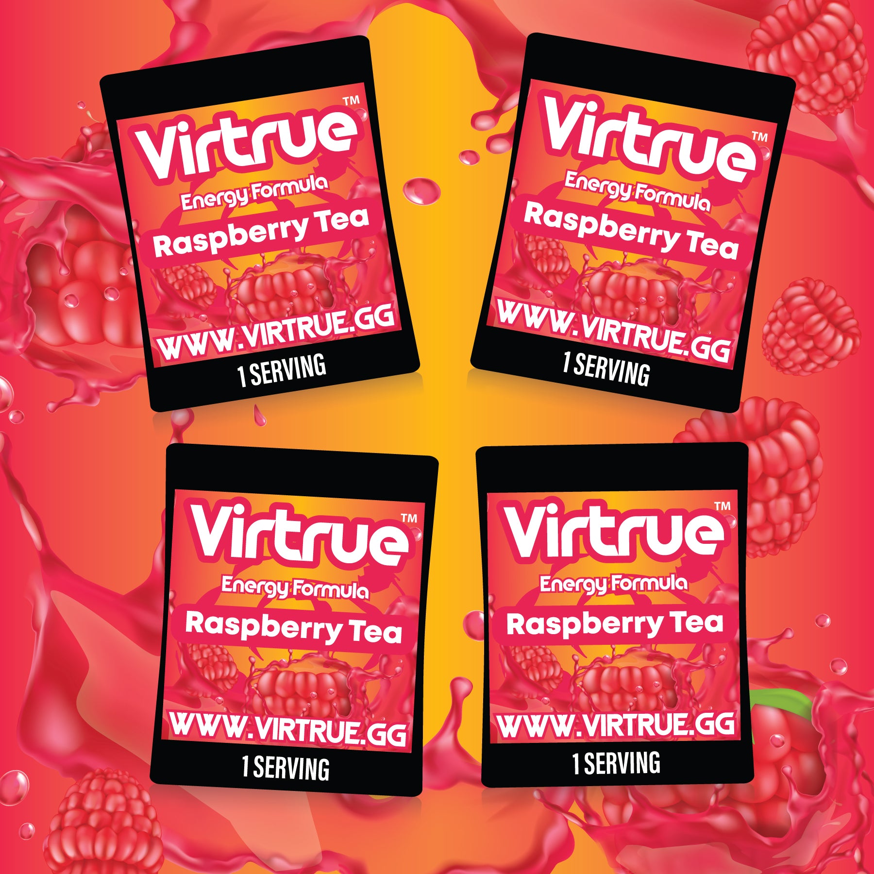 Virtrue Raspberry Tea energy supplement travel packs.