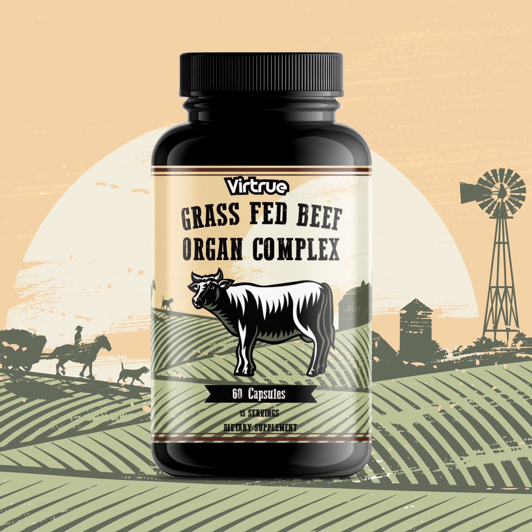 Virtrue Grass Fed Beef Organ Complex supplement tub