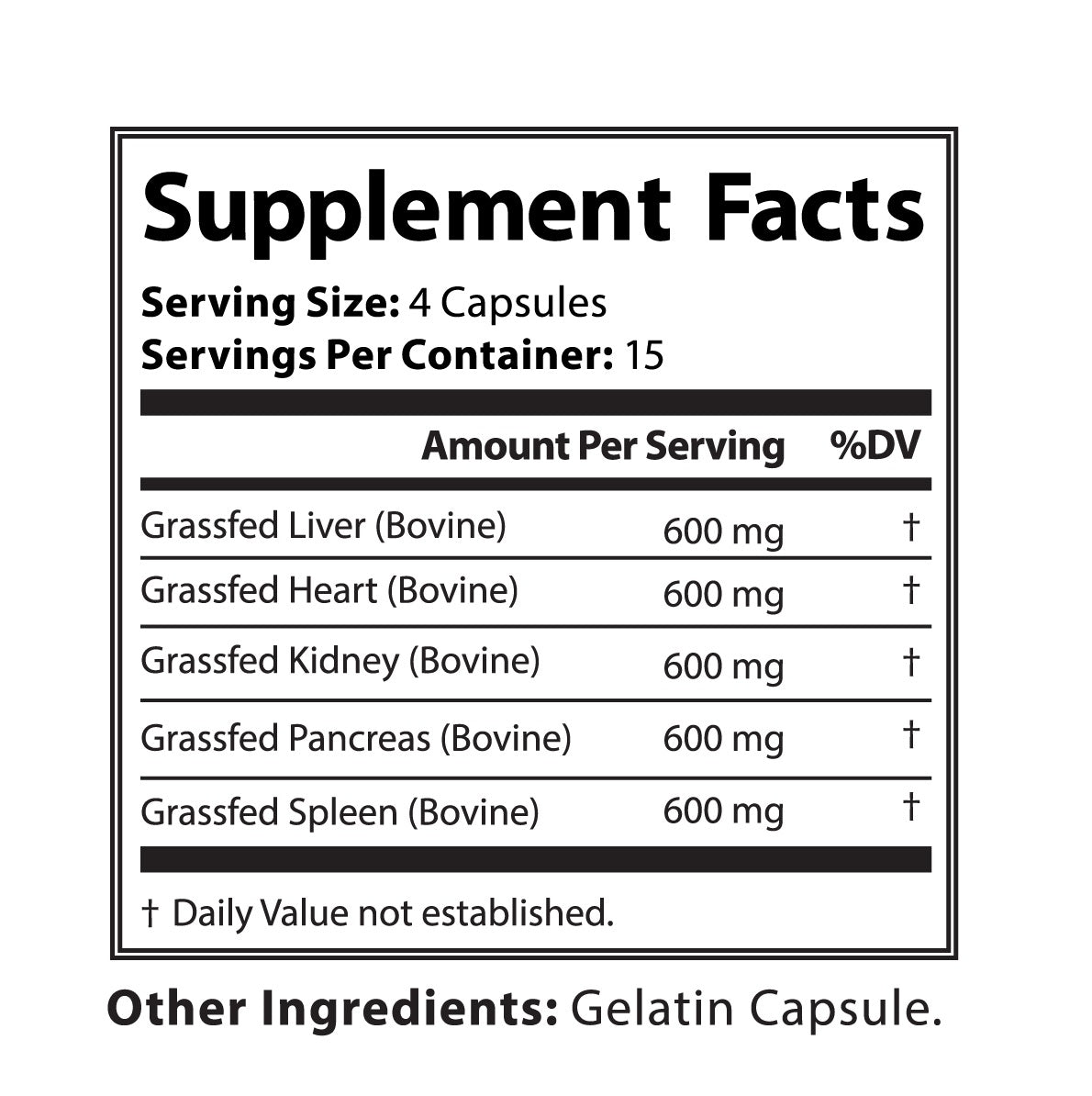 Virtrue Grass Fed Beef Organ Complex supplement facts