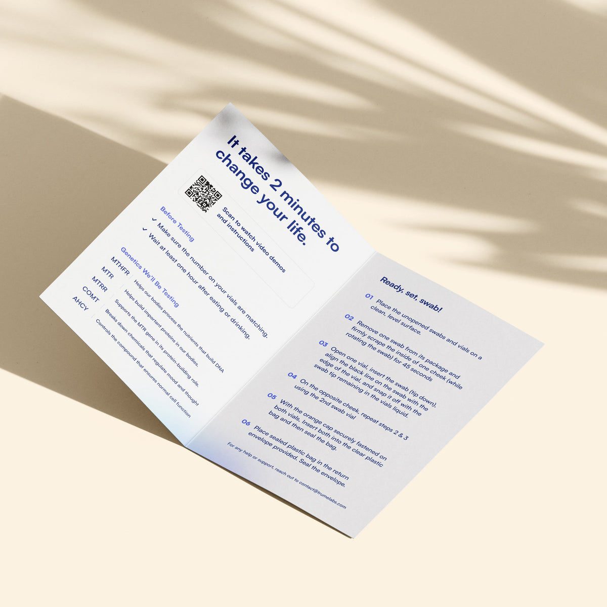 TruMe Folate 2.0 genetic test instructions and collection kit