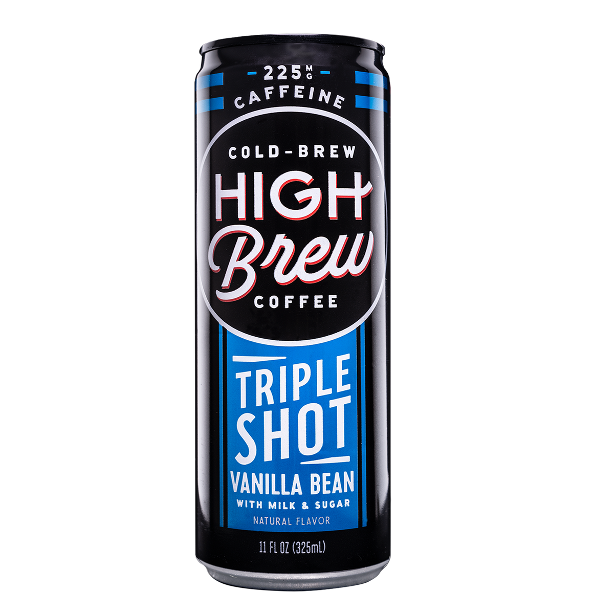 High Brew Vanilla Bean Triple Shot Cold Brew Coffee 11oz black and blue can with 225mg caffeine