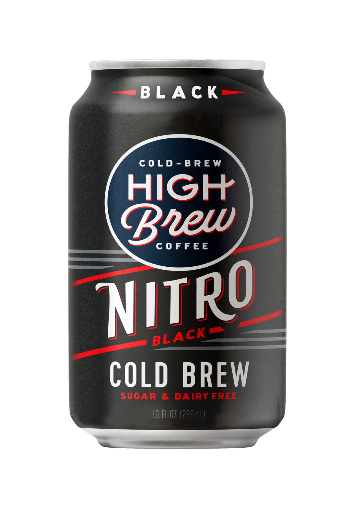 High Brew Nitro Black Cold Brew Coffee 10oz black can with red accents