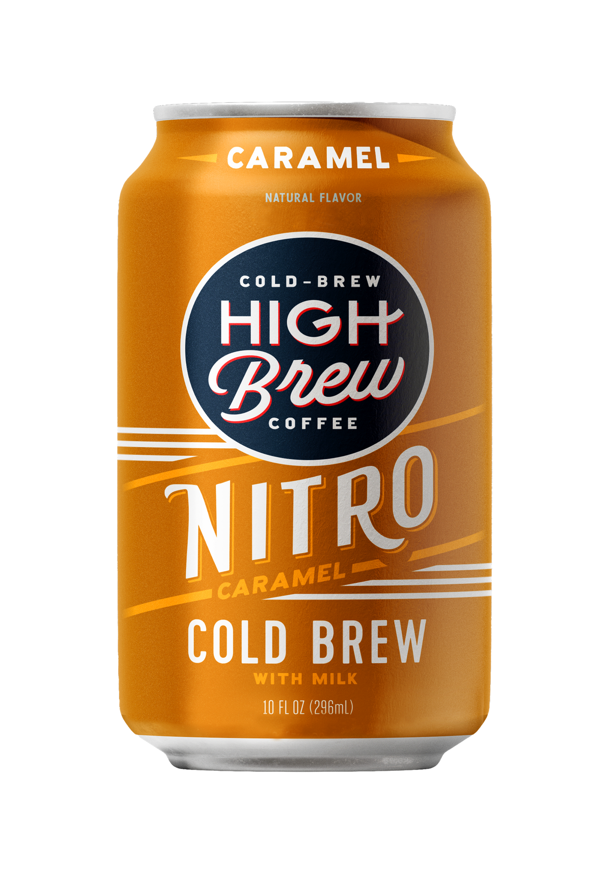 High Brew Nitro Caramel Cold Brew Coffee 10oz orange can with caramel flavor label