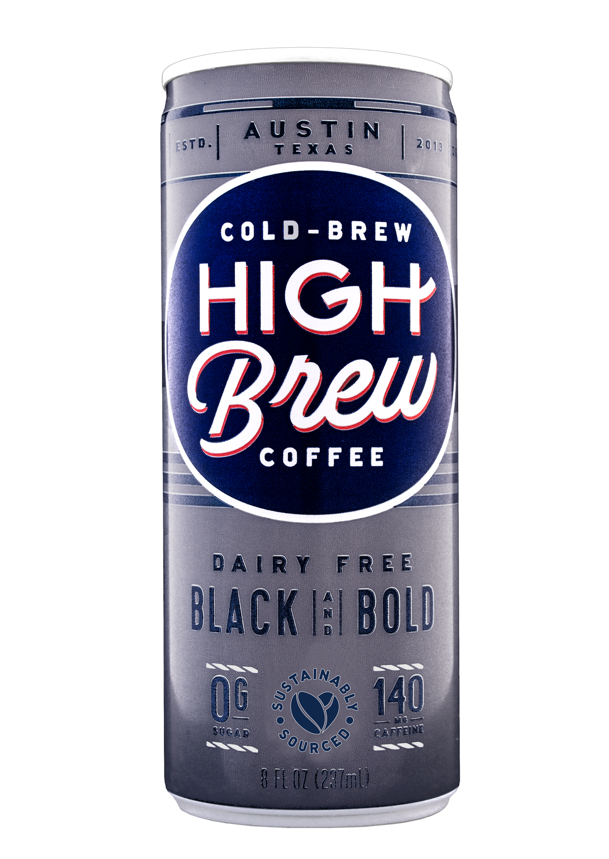 High Brew Black and Bold Cold Brew Coffee silver 8oz can with 140mg caffeine