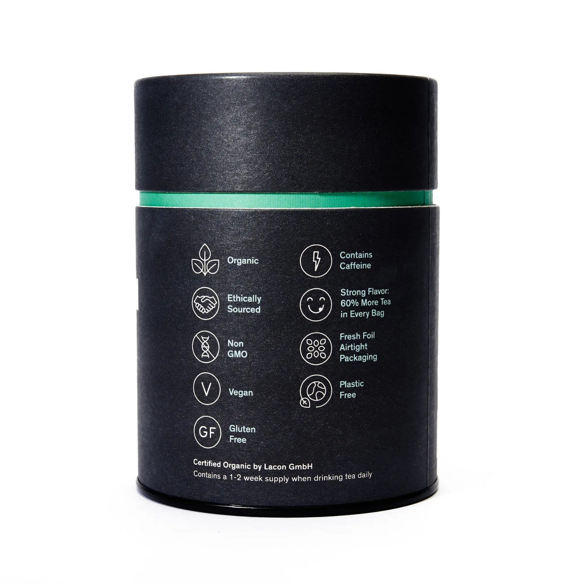 Back of August Combray Vanilla Cardamom Green Tea canister showing product information