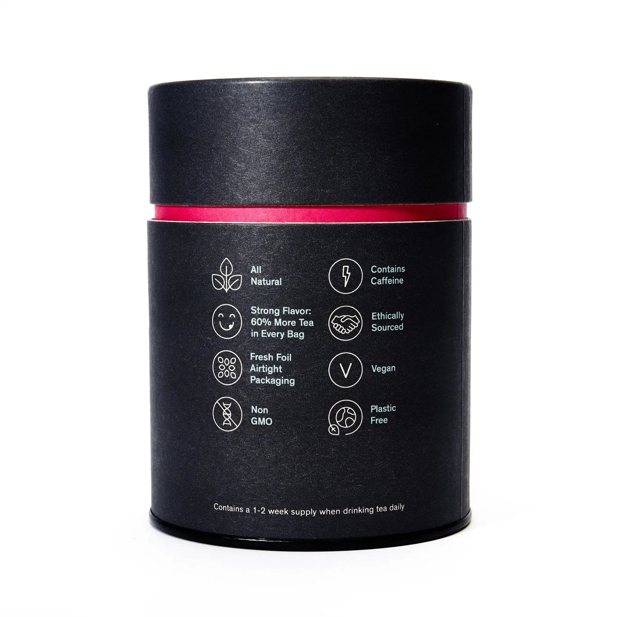Side of August Dirty Chai tea tin showing brewing instructions and preparation symbols