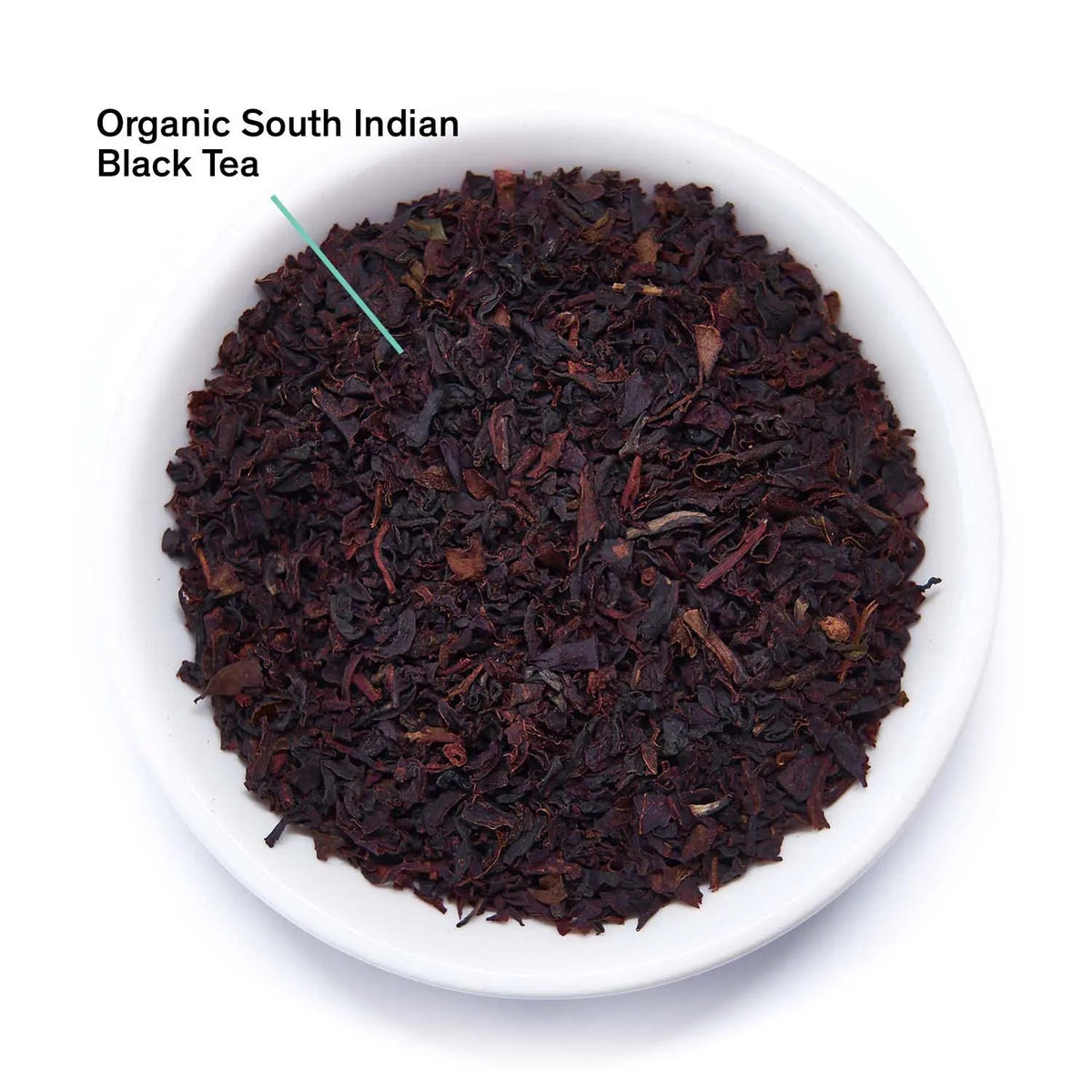 Close-up of organic South Indian black tea leaves used in August Essentials English Breakfast Tea