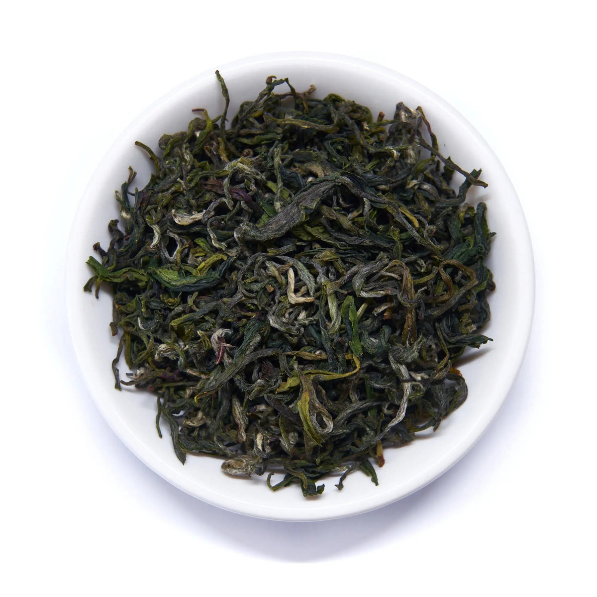 Close-up of organic Chinese Pi Lo Chun loose leaf green tea
