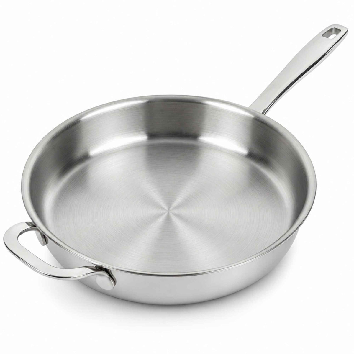Alva stainless steel frying pan with long handle and helper handle