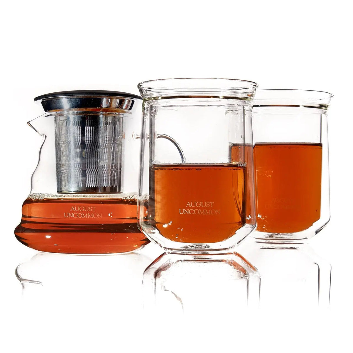 August Tea for Two loose leaf tea starter set with glass teapot, two double-walled glasses and stainless steel infuser