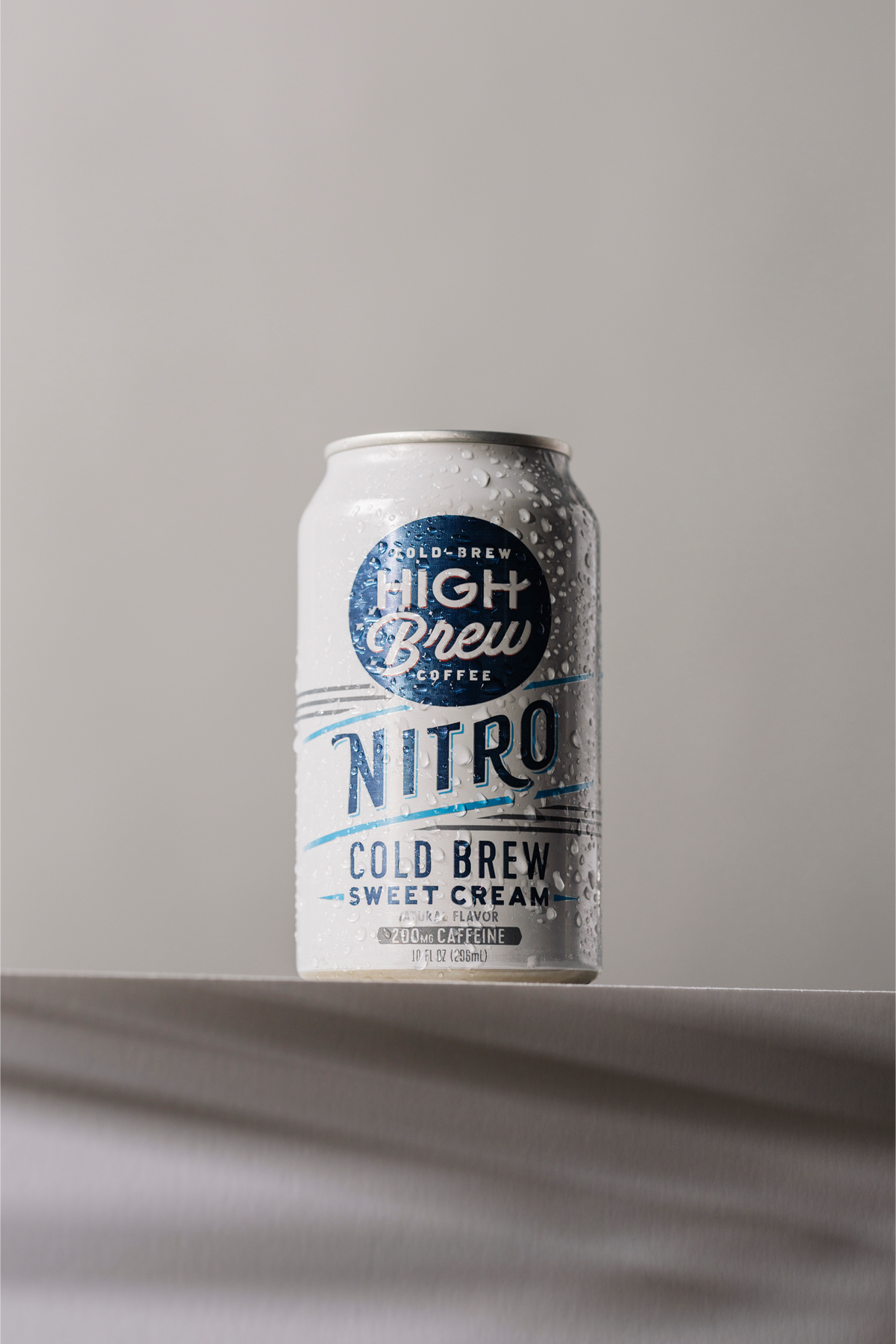 High Brew Nitro Sweet Cream Cold Brew Coffee white can displayed on a countertop