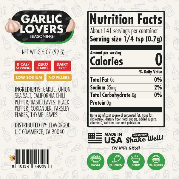FlavorGod Garlic Lovers Seasoning nutrition facts sold by Virtrue