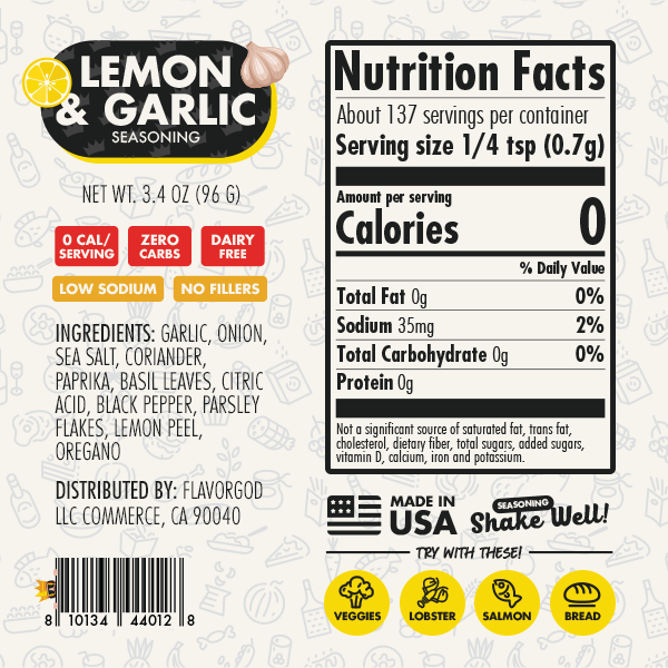 FlavorGod Lemon and Garlic Seasoning ingredients sold by Virtrue