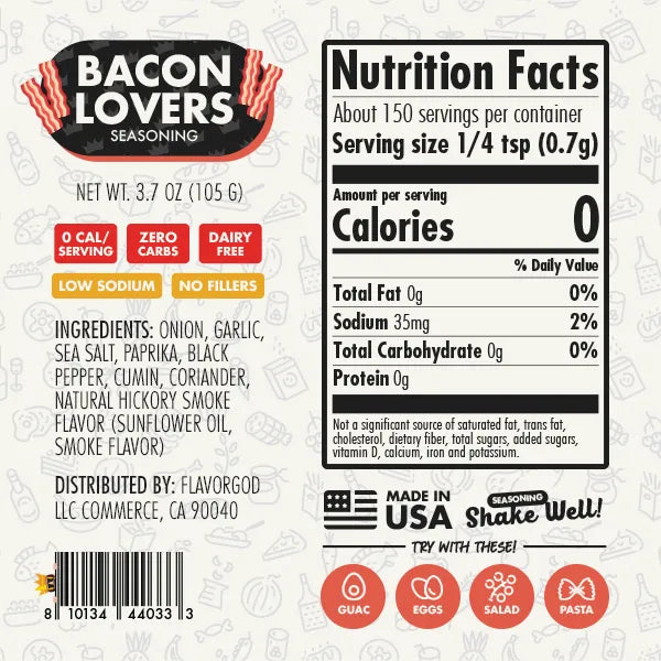 FlavorGod Bacon Lovers seasoning nutrition facts sold by Virtrue