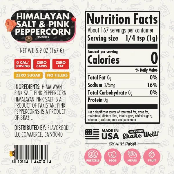 FlavorGod Himalayan Salt & Pink Peppercorn Finisher nutrition facts sold by Virtrue