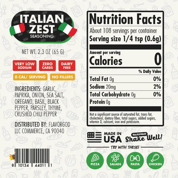 FlavorGod Italian Zest seasoning nutrition facts