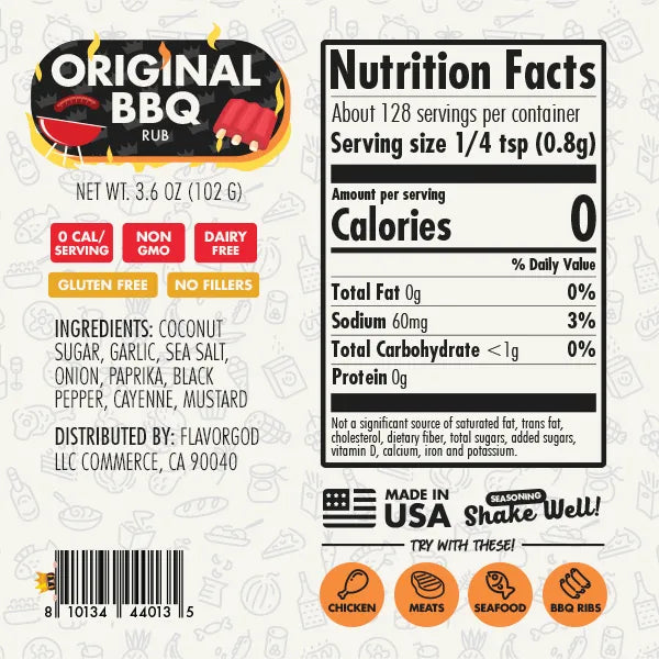 FlavorGod Original BBQ Seasoning ingredients sold by Virtrue