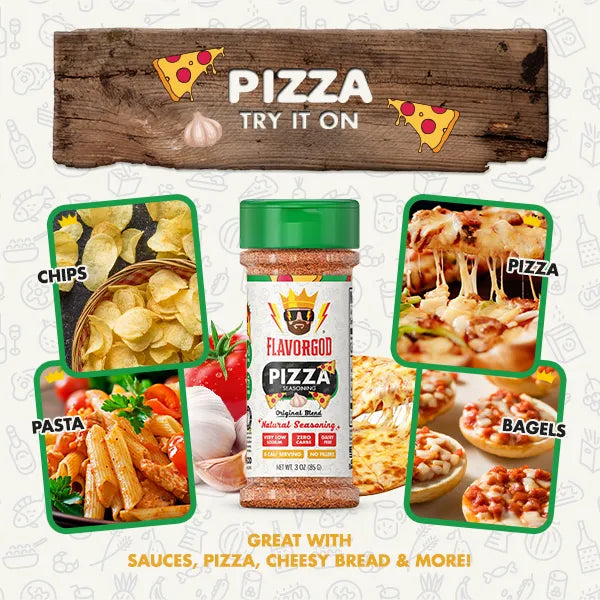 FlavorGod Pizza seasoning try it on foods sold by Virtrue