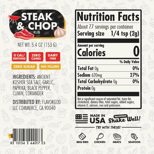 FlavorGod Steak and Chop Rub nutrition facts sold by Virtrue