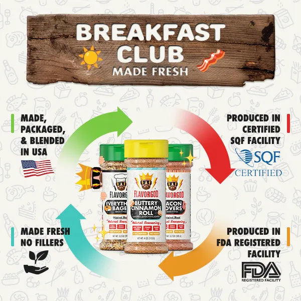 FlavorGod Breakfast Club Everything Bagel Buttery Cinnamon Roll and Bacon Lovers seasonings