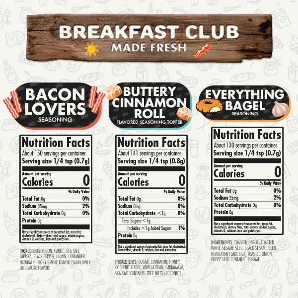 FlavorGod Breakfast Club seasonings with nutrition facts