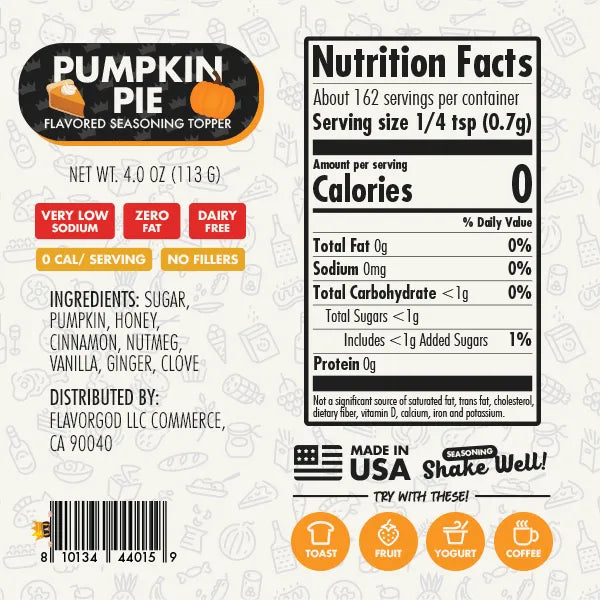 FlavorGod Pumpkin Pie Seasoning nutrition facts and product information