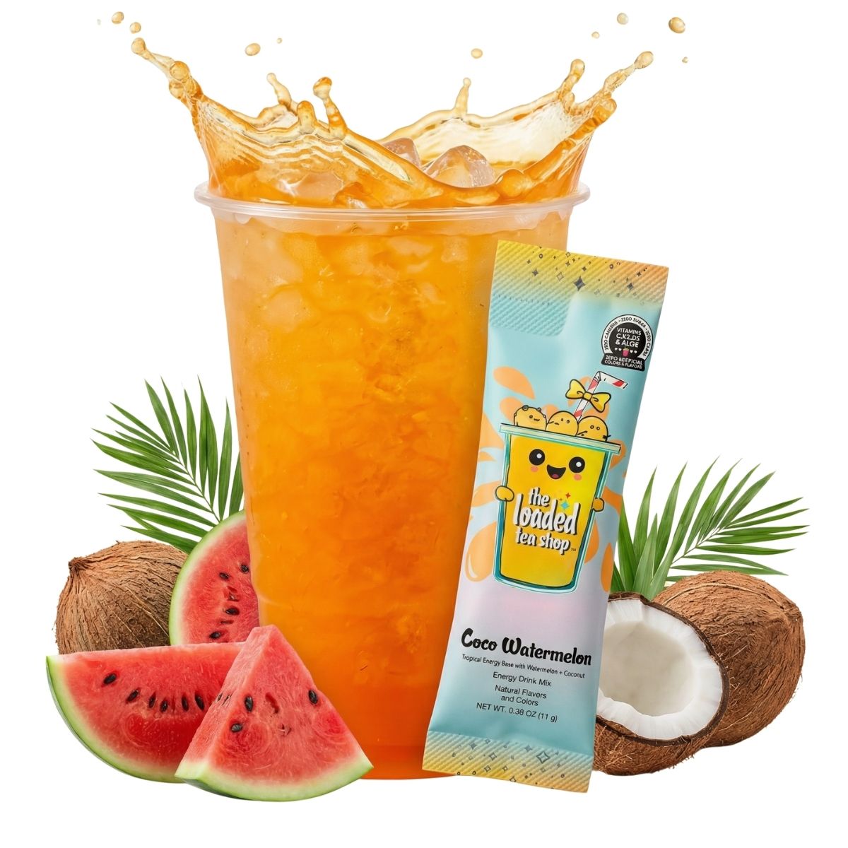 Loaded Tea Shop Coco Watermelon energy drink mix packet with iced tea, coconut and watermelon