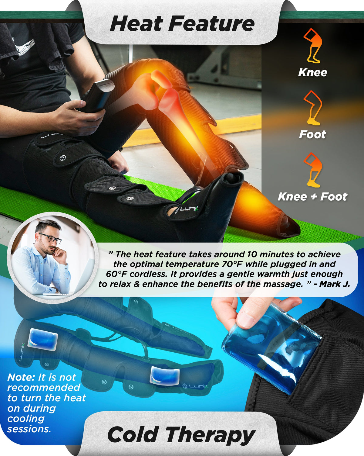 Lunix LX10 leg compression massager heat feature