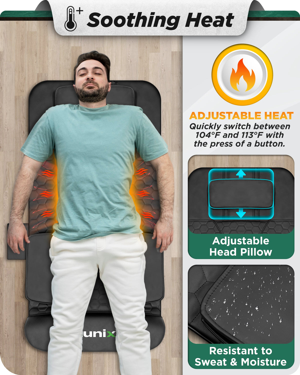 Lunix LX27 massage mat heat settings and controls