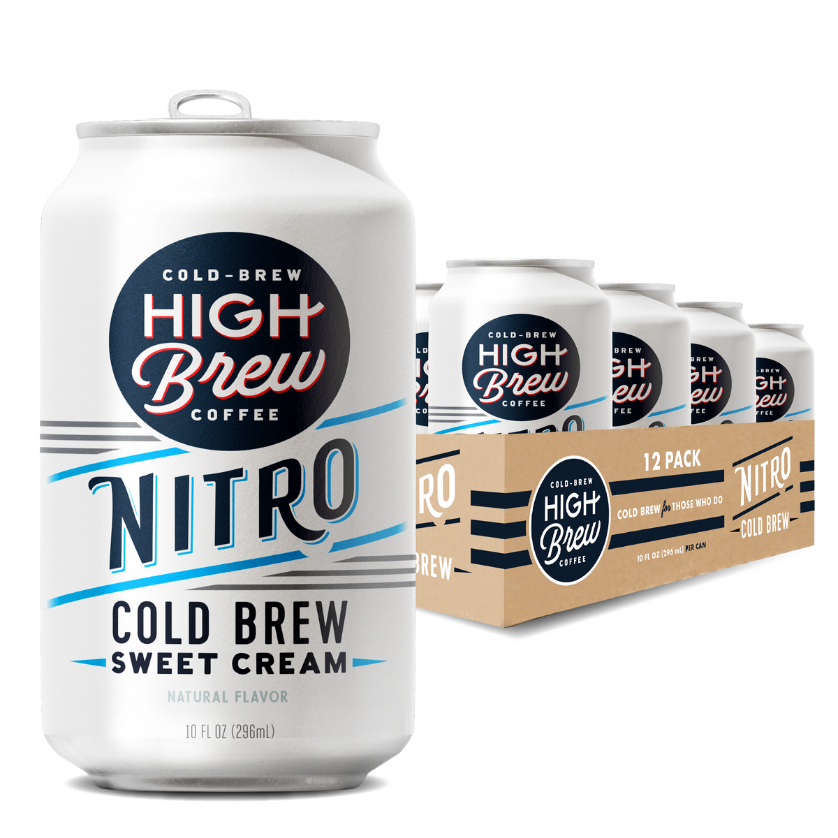 High Brew Nitro Sweet Cream Cold Brew Coffee 10oz can with branded multipack case packaging