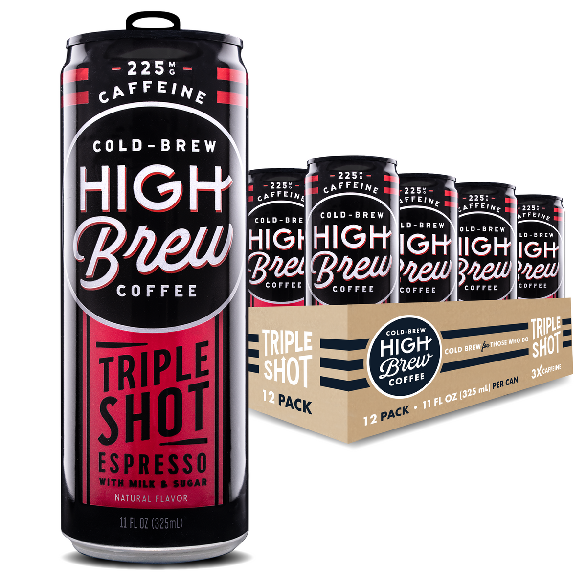 High Brew Espresso Triple Shot Cold Brew Coffee cans with branded 12 pack case