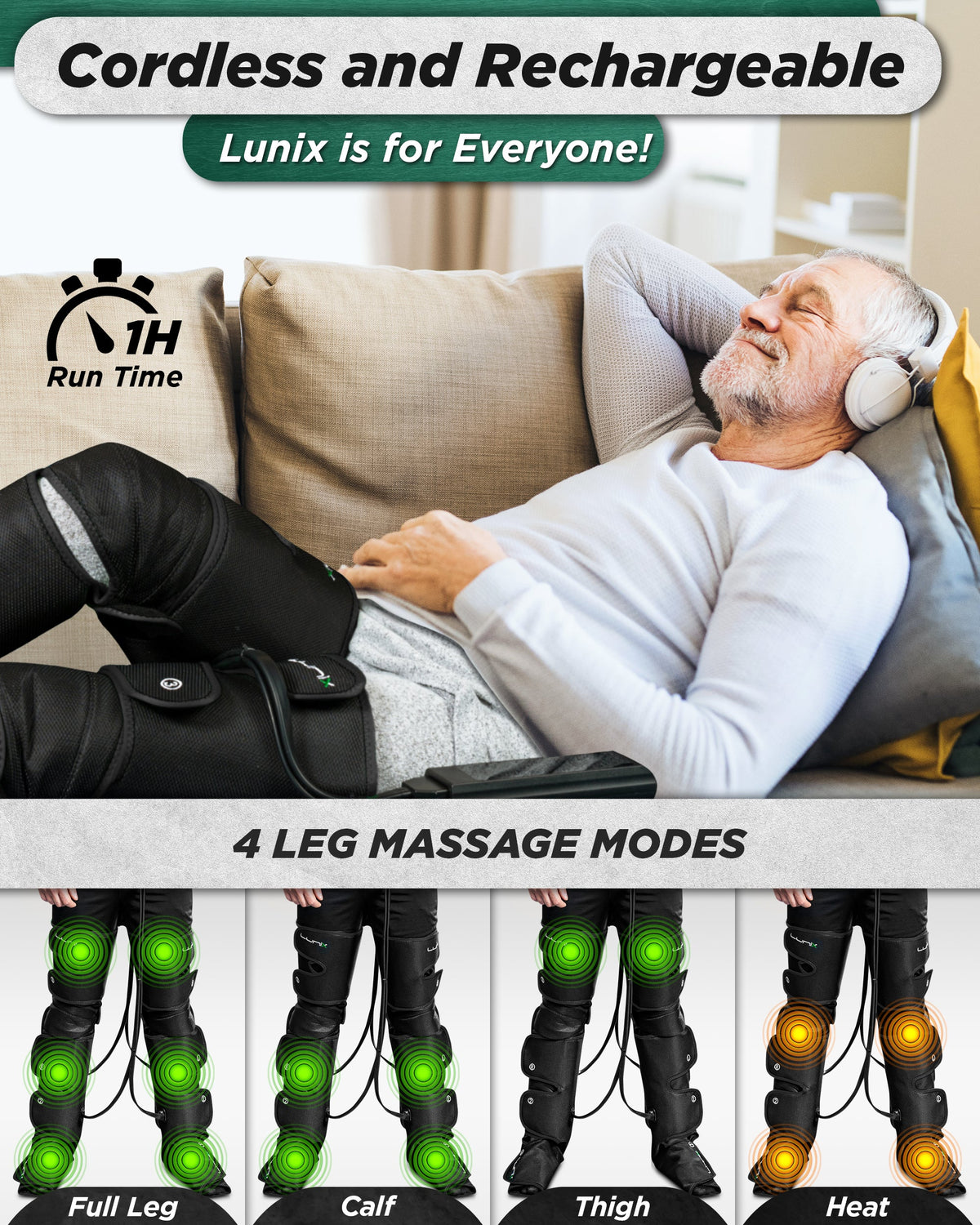 Lunix LX10 cordless rechargeable leg compression massager