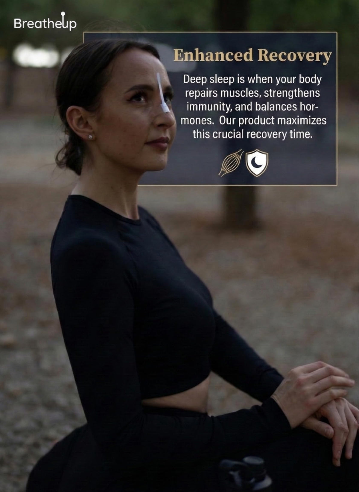 BreatheUp nasal strip shown during exercise