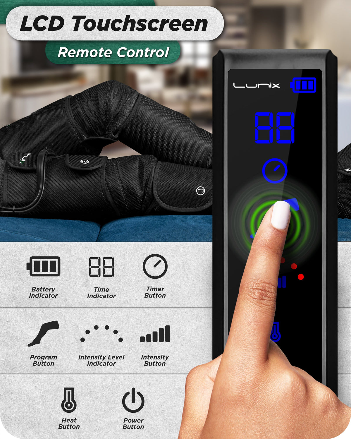 Lunix LX10 LCD touchscreen compression massager controller