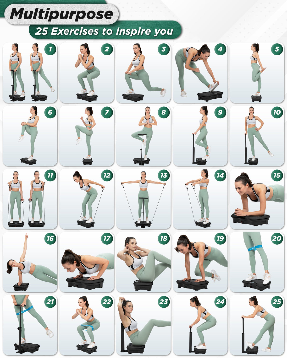 Lunix LX18 vibration plate exercise positions
