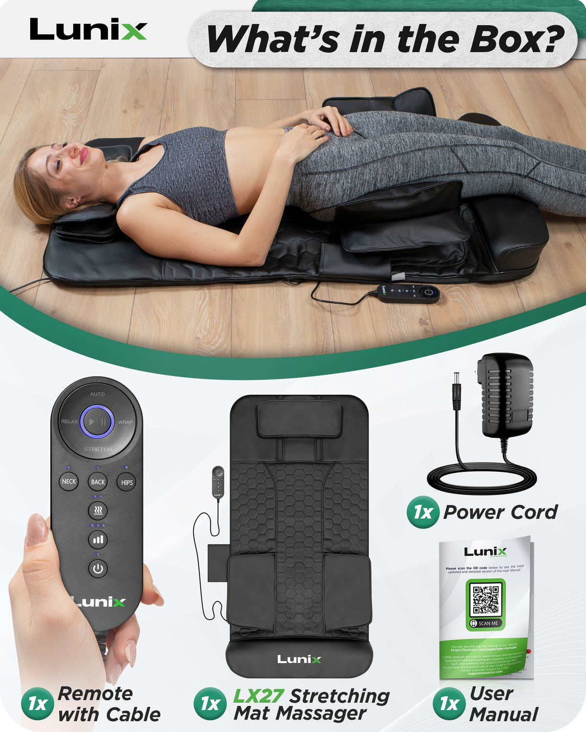 Lunix LX27 stretching and massage mat box contents